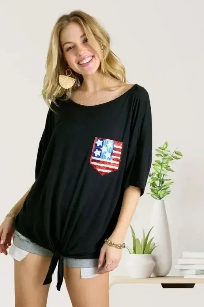 ADORA Sequin US Flag Pocketed Top - Update AvenueT-ShirtsTrendsi100100209771997100100209771997dd482c5855c4488db5385a325ccfd39c - Max - OriginBlack