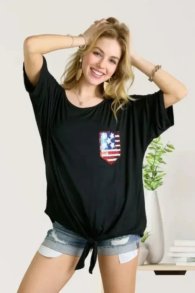 ADORA Sequin US Flag Pocketed Top - Update AvenueT-ShirtsTrendsi1001002097719971001002097719970fa59ed28c414707931f14bca55865e0 - Max - OriginBlack