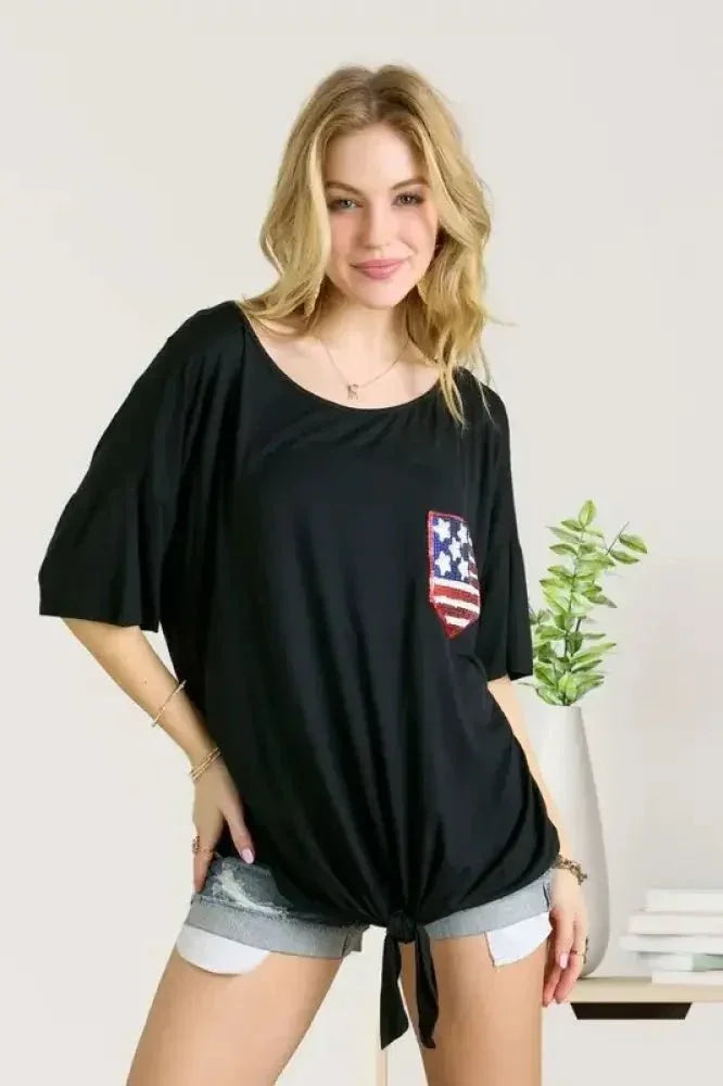 ADORA Sequin US Flag Pocketed Top - Update AvenueT-ShirtsTrendsi10010020977199710010020977199736490f0da7f84e0b97c948536a261d18 - Max - OriginBlack