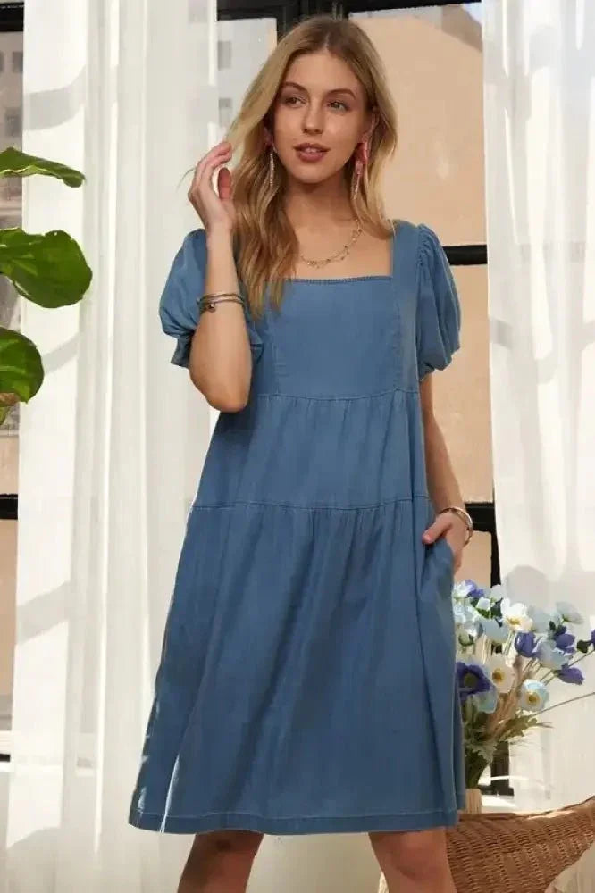 ADORA Square Neck Puff Sleeve Denim Dress - Update AvenueDenim Dresses & SkirtsTrendsi100100677341596100100677341596633bea5f - 9b47 - 46b8 - b393 - 10defa60e025 - MaxPeacock Blue