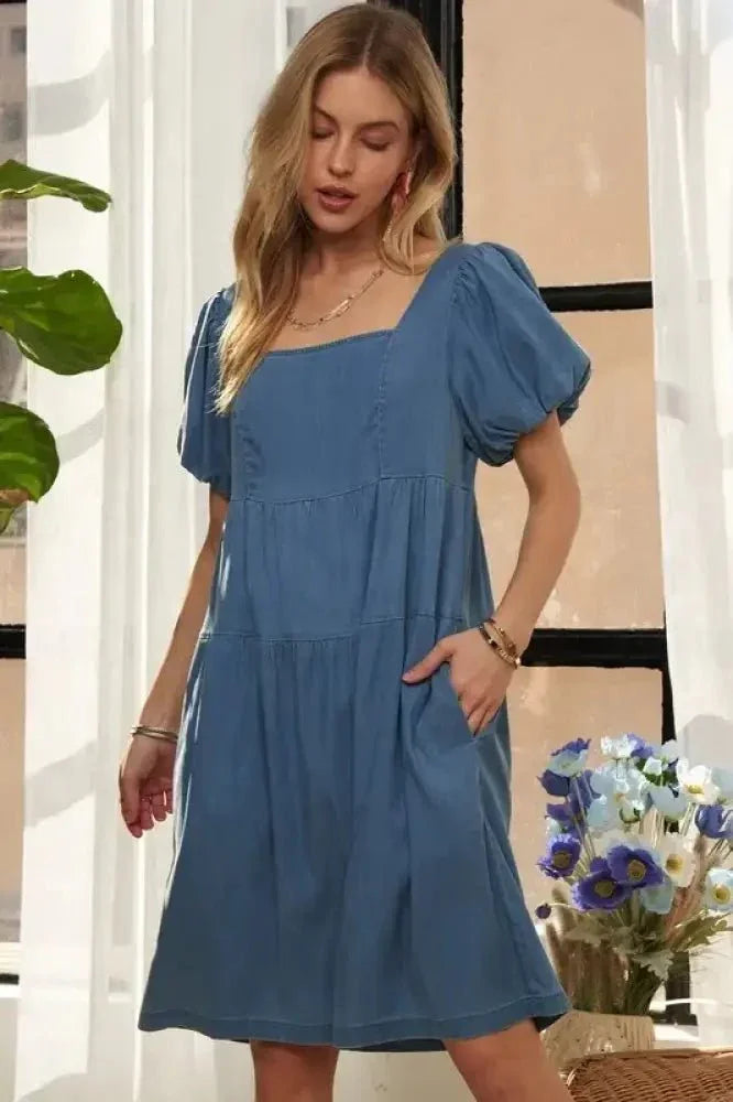 ADORA Square Neck Puff Sleeve Denim Dress - Update AvenueDenim Dresses & SkirtsTrendsi10010067734159610010067734159637f2da0d - 74e4 - 4fab - a8dc - eab710f8ecee - MaxPeacock Blue