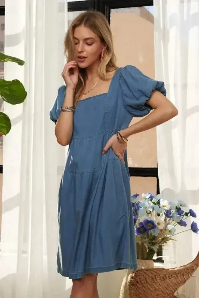ADORA Square Neck Puff Sleeve Denim Dress - Update AvenueDenim Dresses & SkirtsTrendsi100100677341596100100677341596776f8af8 - 8e84 - 4807 - b6ca - 8cd1c5d4957d - MaxPeacock Blue