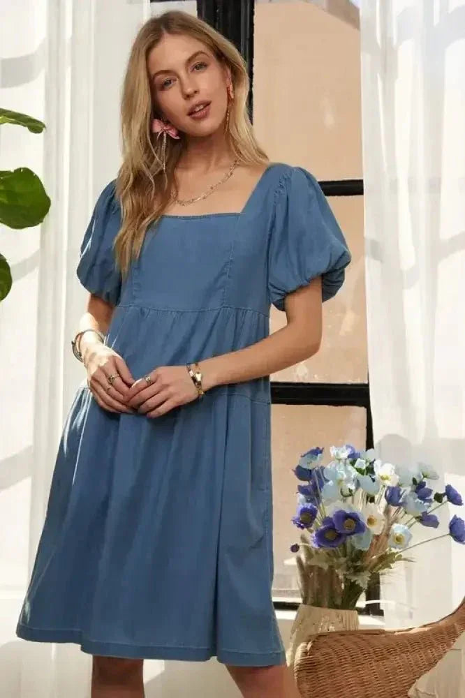 ADORA Square Neck Puff Sleeve Denim Dress - Update AvenueDenim Dresses & SkirtsTrendsi100100677341596100100677341596a3cbadb1 - f8ab - 4488 - 8634 - 8ca14fc1cded - MaxPeacock Blue