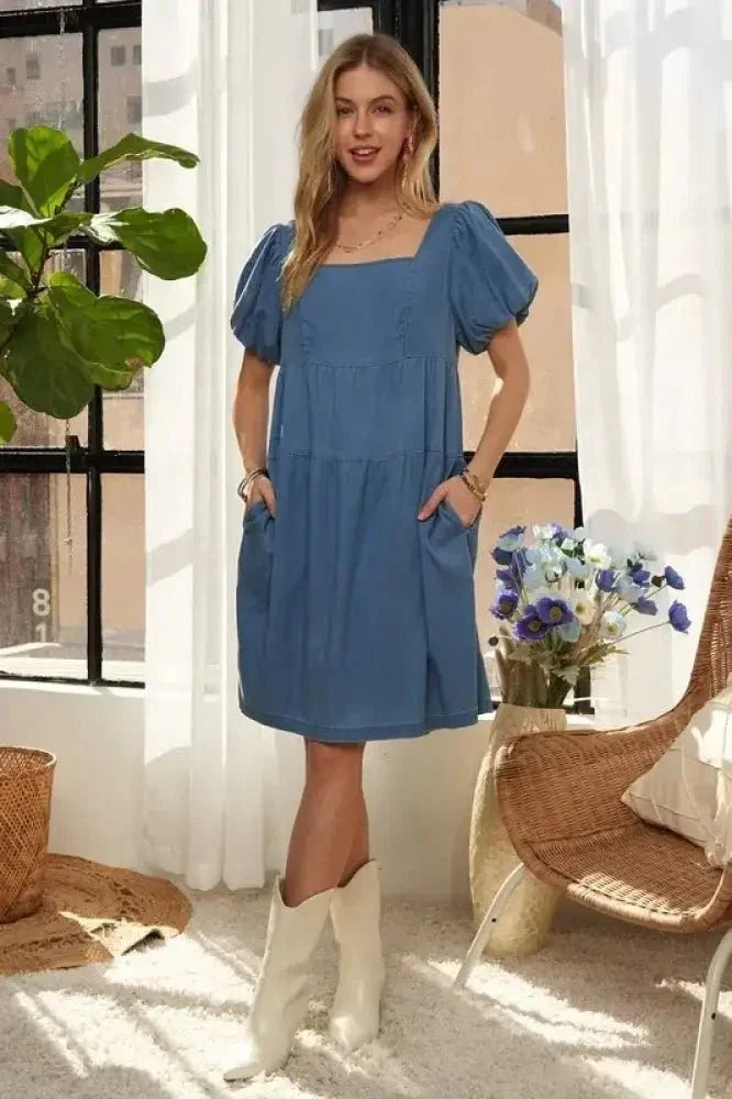 ADORA Square Neck Puff Sleeve Denim Dress - Update AvenueDenim Dresses & SkirtsTrendsi1001006773415961001006773415969efe0dcb - e348 - 45bf - a4fc - 1693ab9f2df4 - MaxPeacock Blue