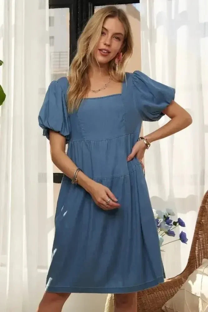 ADORA Square Neck Puff Sleeve Denim Dress - Update AvenueDenim Dresses & SkirtsTrendsi10010067734159610010067734159666824f62 - ab72 - 4294 - b9b0 - 3dc1b6324c1d - MaxPeacock Blue
