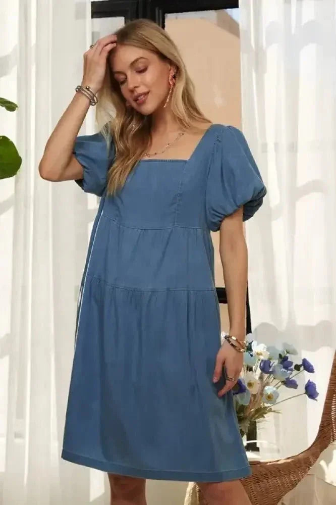 ADORA Square Neck Puff Sleeve Denim Dress - Update AvenueDenim Dresses & SkirtsTrendsi1001006773415961001006773415965d7ca8d4 - 0dc3 - 44e0 - 9810 - 838438396bf0 - MaxPeacock Blue