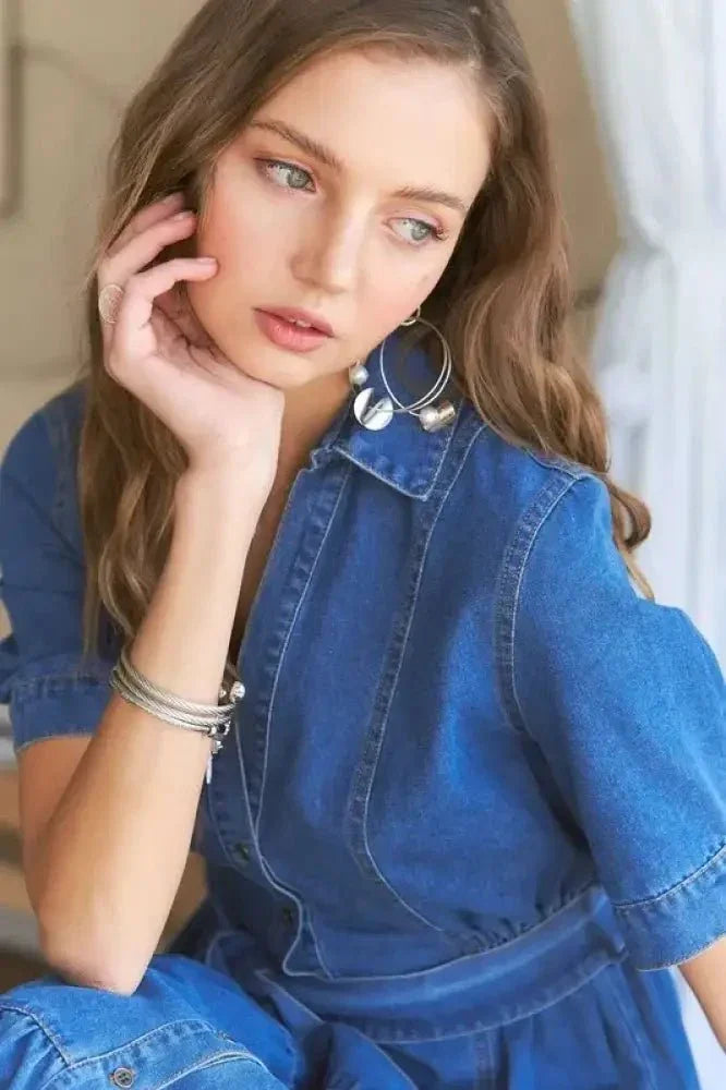 ADORA Tiered Button Down Tie Waist Short Sleeve Denim Dress - Update AvenueDenim Dresses & SkirtsTrendsi10010036095113410010036095113453c93fdc - d601 - 44a4 - ac97 - 342efa7630aa - MaxDark