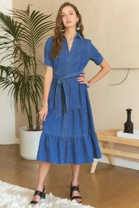 ADORA Tiered Button Down Tie Waist Short Sleeve Denim Dress - Update AvenueDenim Dresses & SkirtsTrendsi100100360951134100100360951134d042ddcc - a07c - 4466 - b988 - c5e54d0302df - MaxDark