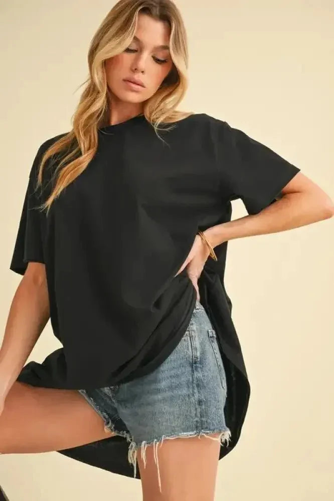 Aemi+Co Round Neck Short Sleeve Oversized T-Shirt - Update AvenueT-ShirtsTrendsi10010038142172610010038142172617a1ab56460d4606884d04a81403f6f7 - Max - OriginBLACK