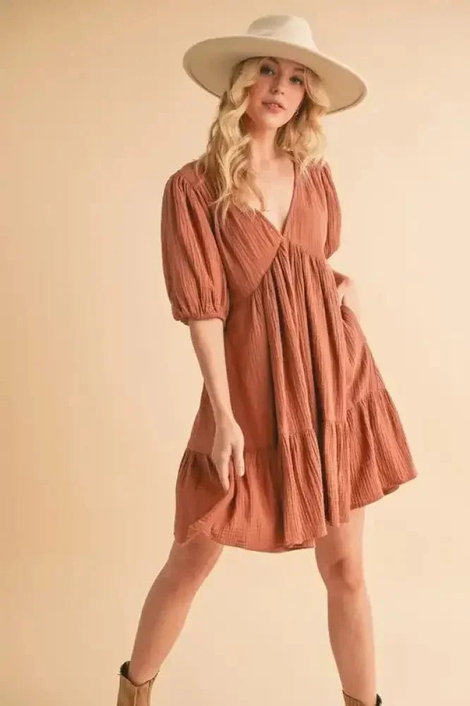 Aemi+Co Tied Back Ruffled Short Sleeve Mini Dress - Update AvenueEffortless Elegance: DressesTrendsi100100943351975100100943351975b18f049b4a094a27be776193c09eda21 - Max - OriginTERRACOTTA