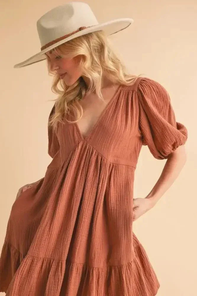 Aemi+Co Tied Back Ruffled Short Sleeve Mini Dress - Update AvenueEffortless Elegance: DressesTrendsi1001009433519751001009433519759d1280a565214fcfa5af3e176199f17a - Max - OriginTERRACOTTA