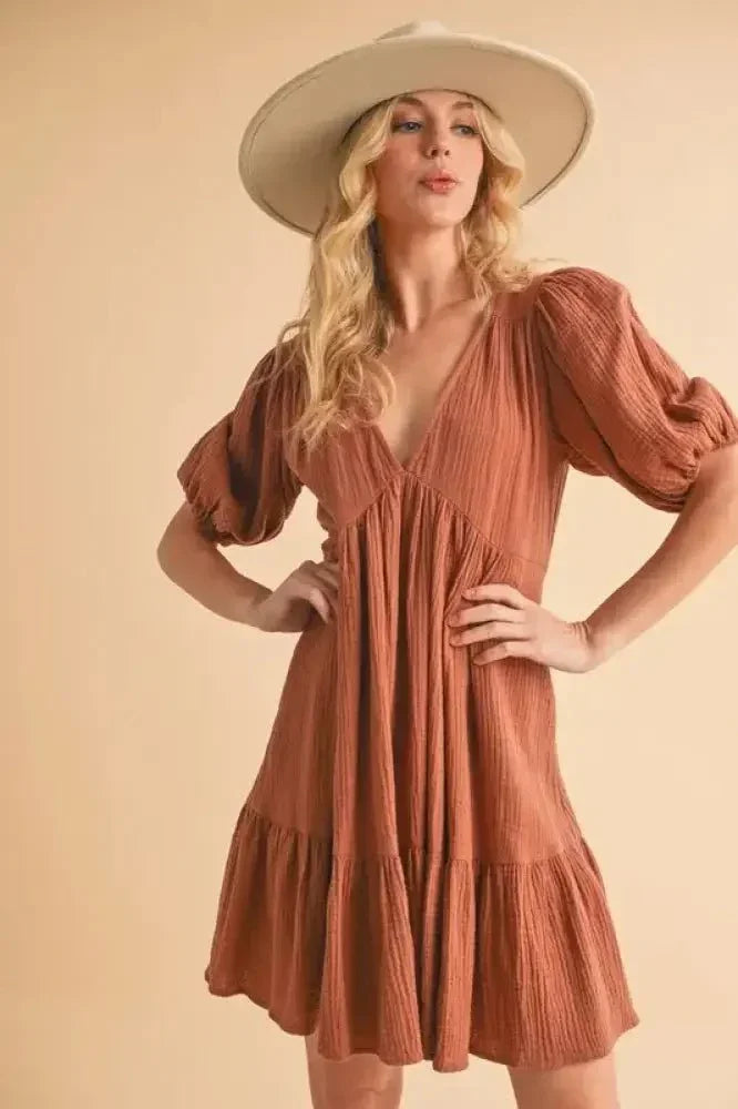 Aemi+Co Tied Back Ruffled Short Sleeve Mini Dress - Update AvenueEffortless Elegance: DressesTrendsi1001009433519751001009433519757e4af8a6e9ce4187b04e1a445e8ee716 - Max - OriginTERRACOTTA