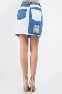 American Bazi Contrast Patched Frayed Denim Distressed Skirts - Update AvenueDenim Dresses & SkirtsTrendsi10010076644162710010076644162722934766 - bbfe - 48e3 - 9e4f - fa2a63ac7ce2 - MaxBlue/White