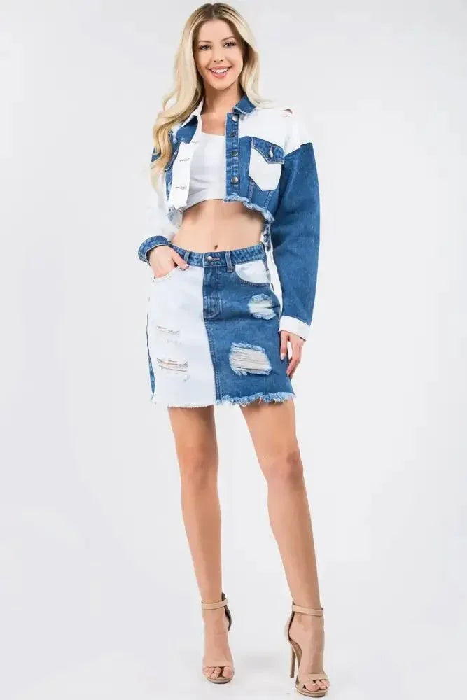 American Bazi Contrast Patched Frayed Denim Distressed Skirts - Update AvenueDenim Dresses & SkirtsTrendsi100100766441627100100766441627925a634d - d0d4 - 47a8 - bcd6 - 3d15a7ec1b7e - MaxBlue/White