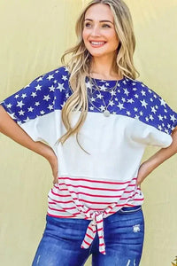 And The Why American Flag Print Tie Knot Front Casual Top - Update AvenueT-ShirtsTrendsi100100968871637100100968871637697a9d04e9554293aa93ae40a7627860 - Max - OriginRED/NAVY