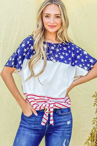 And The Why American Flag Print Tie Knot Front Casual Top - Update AvenueT-ShirtsTrendsi100100968871637100100968871637060fa205214e44b4b3ebc92877a4ed1a - Max - OriginRED/NAVY