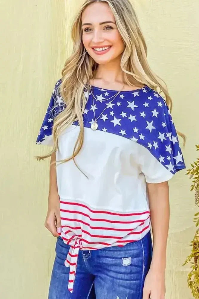 And The Why American Flag Print Tie Knot Front Casual Top - Update AvenueT-ShirtsTrendsi100100968871637100100968871637d487a1965783453d85bfe26a08d21ad5 - Max - OriginRED/NAVY