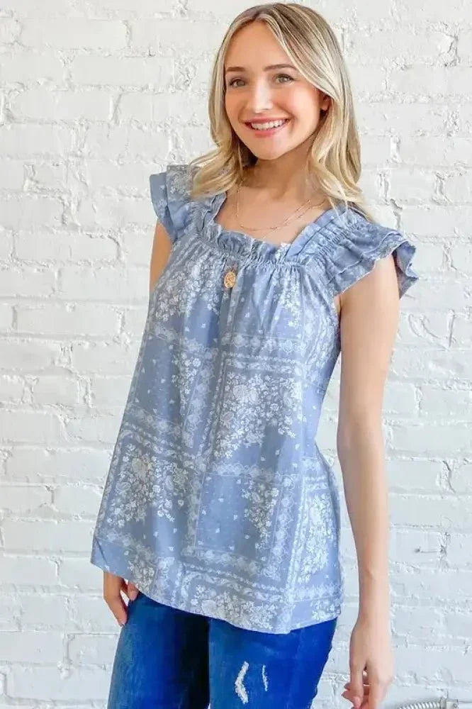 And The Why Boho Print Ruffle Baby Doll Tank Top - Update AvenueTrendsi100100780071896100100780071896345019866c734bddbe5955664a7ddef3 - Max - OriginBLUE