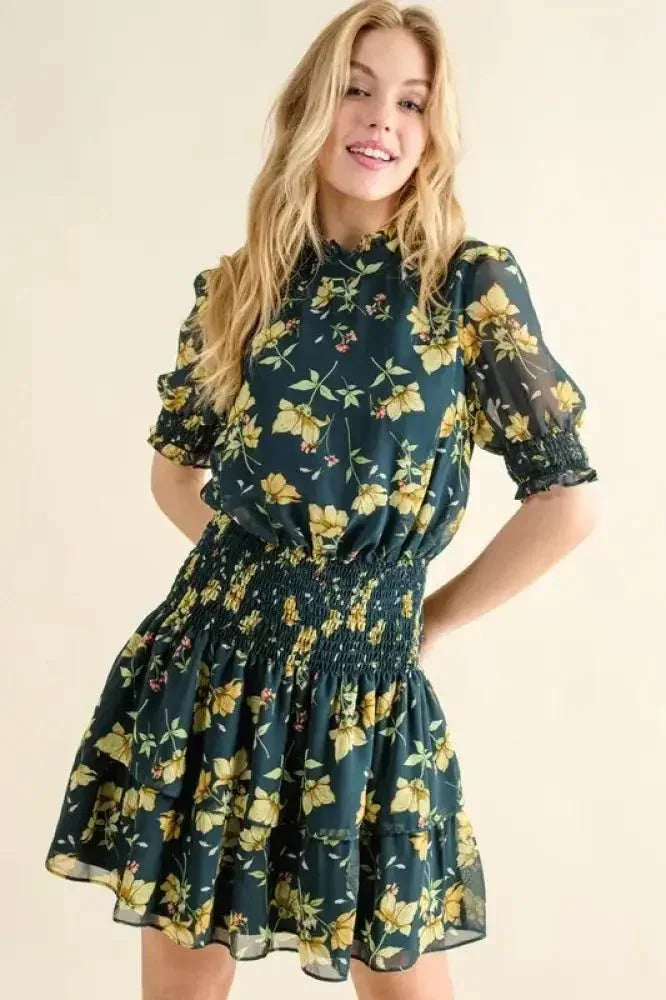 And The Why Floral Print Smocked Waist Mini Dress - Update AvenueEffortless Elegance: DressesTrendsi1001002159213971001002159213971ea37e64abf842c88869acf1d619bc78 - Max - OriginHunter Green