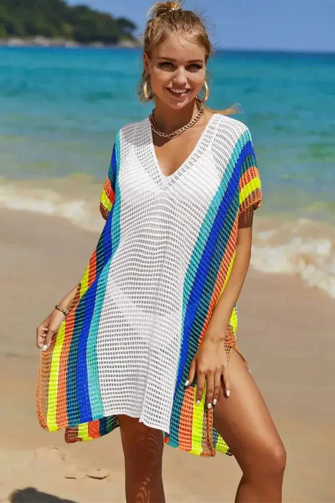 Angel Wings Openwork Striped Slit Knit Cover Up - Update AvenueFestival VibesTrendsi1001001194310501001001194310507c39197d - 82b3 - 4319 - 89bf - 274485810b7b - MaxWhite
