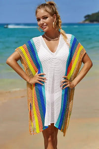 Angel Wings Openwork Striped Slit Knit Cover Up - Update AvenueFestival VibesTrendsi10010011943105010010011943105016b5b20e - ba1b - 478f - be39 - 80c34e96c387 - MaxWhite