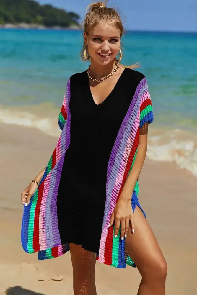 Angel Wings Openwork Striped Slit Knit Cover Up - Update AvenueFestival VibesTrendsi100100119434516100100119434516b1bb9786 - 85dc - 49e2 - 8306 - ce7d1b8d2b4b - MaxBlack