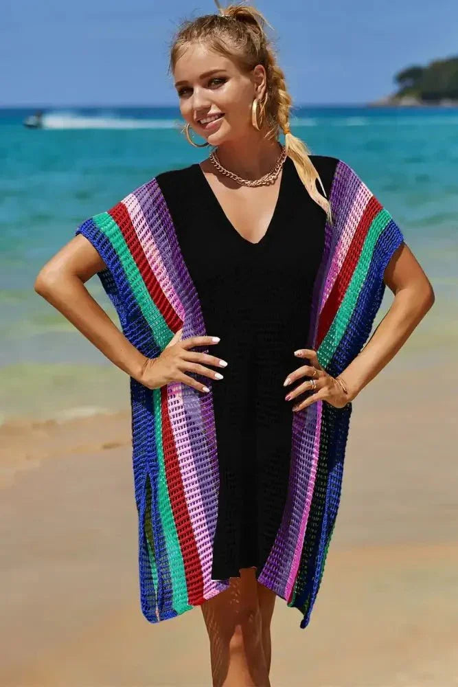 Angel Wings Openwork Striped Slit Knit Cover Up - Update AvenueFestival VibesTrendsi1001001194345161001001194345165bc9d467 - b0b4 - 4b02 - a3d1 - cfac0801af5b - MaxBlack