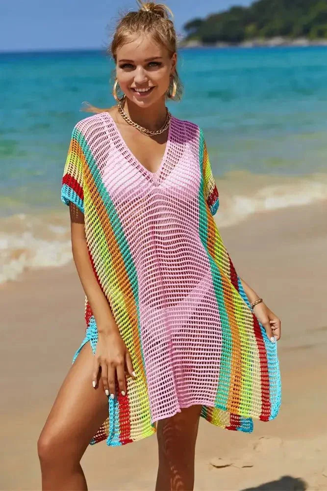 Angel Wings Openwork Striped Slit Knit Cover Up - Update AvenueFestival VibesTrendsi10010011943574310010011943574338f3c7bc - 565b - 4c01 - 8fc1 - 6b26ba20a53c - MaxBlush Pink
