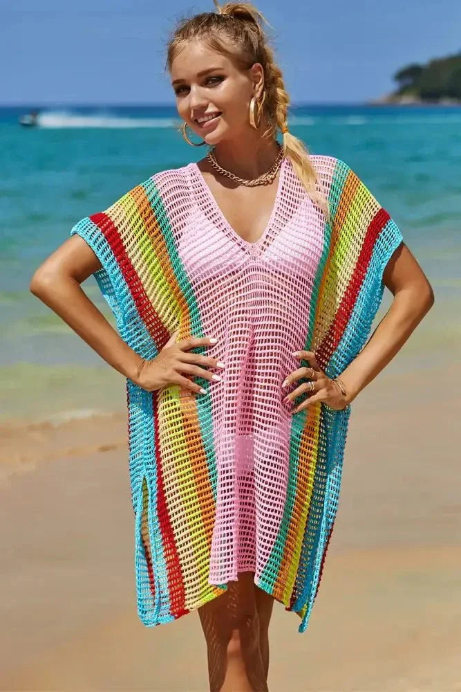 Angel Wings Openwork Striped Slit Knit Cover Up - Update AvenueFestival VibesTrendsi1001001194357431001001194357437b3b851b - f9cf - 4554 - aa20 - 2ec9ab94f5be - MaxBlush Pink