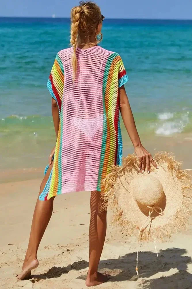 Angel Wings Openwork Striped Slit Knit Cover Up - Update AvenueFestival VibesTrendsi10010011943574310010011943574316d99bc2 - 170d - 4fa0 - b2cd - 47e75378ab60 - MaxBlush Pink