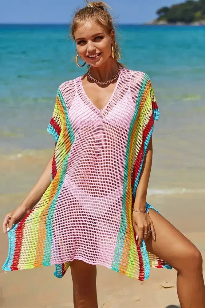 Angel Wings Openwork Striped Slit Knit Cover Up - Update AvenueFestival VibesTrendsi100100119435743100100119435743afccf903 - f0a1 - 47a5 - 87be - e333eb4e4525 - MaxBlush Pink