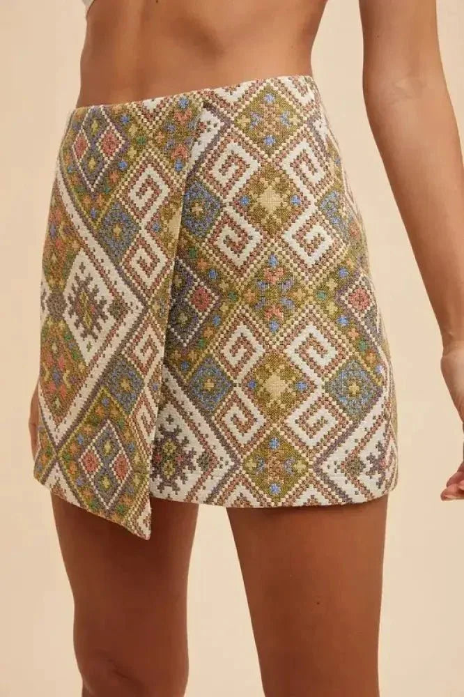 Annie Wear Ethic Woven Jacquard Wrap Mini Skirt - Update AvenueBoho VibesTrendsi100100460171052100100460171052721f1dd26e1c480fb210e77576356eb1 - Max - OriginYELLOW GREEN MULTI
