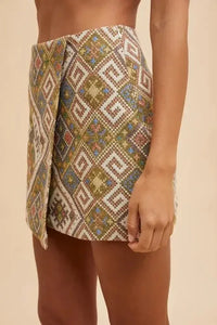 Annie Wear Ethic Woven Jacquard Wrap Mini Skirt - Update AvenueBoho VibesTrendsi100100460171052100100460171052859b79bf81184b6e833346777e1abf69 - Max - OriginYELLOW GREEN MULTI
