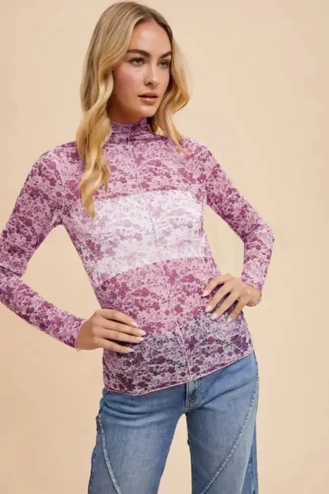 Annie Wear Floral Lettuce Hem Sheer Mesh Top - Update AvenueTrendsi10010042568133810010042568133836eb6382 - ec6f - 4021 - adac - 39b80f7eefeb - MaxIvory/Purple