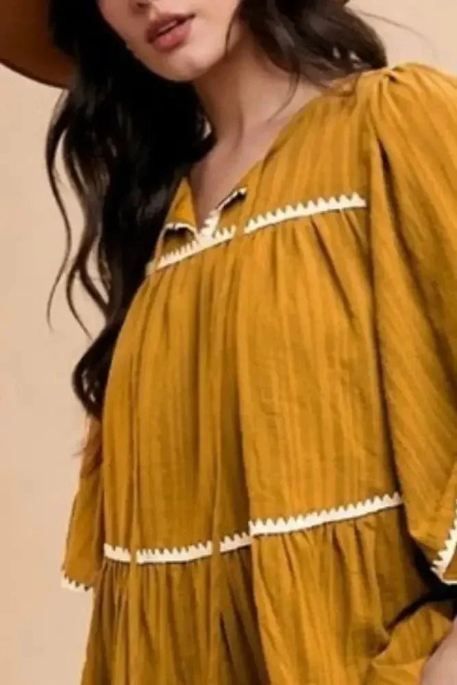Annie Wear Tassel Contrast Trim Tie Neck Half Sleeve Tiered Dress - Update AvenueFestival VibesTrendsi100100021771508100100021771508ae44bce8 - a23e - 4ffa - 9a6e - db8df5bb3718 - MaxMustard