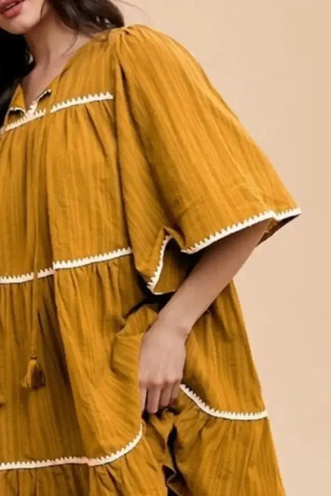Annie Wear Tassel Contrast Trim Tie Neck Half Sleeve Tiered Dress - Update AvenueFestival VibesTrendsi1001000217715081001000217715081338131c - 1803 - 46d3 - 8c81 - 2a306c3c54ae - MaxMustard