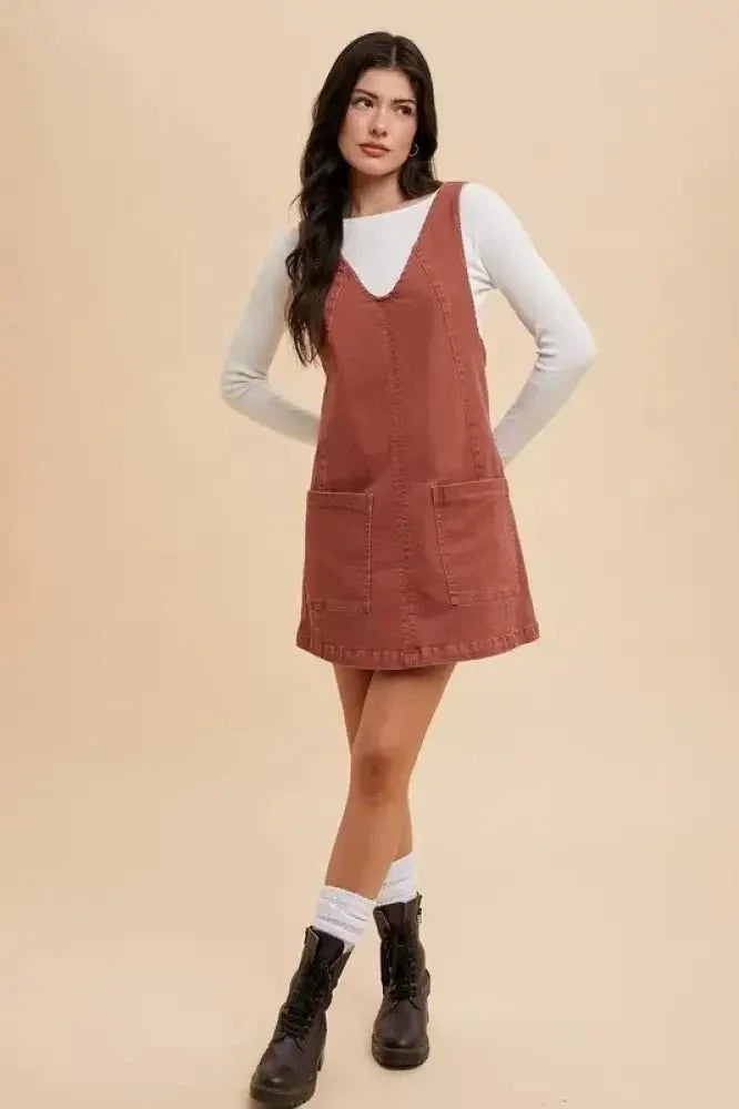 Annie Wear V - Neck Adjustable Strap Denim Overall Dress with Pockets - Update AvenueDenim Dresses & SkirtsTrendsi100100267441022100100267441022bfdc0860 - 9085 - 42eb - 9e1e - d54b38964463 - MaxRust