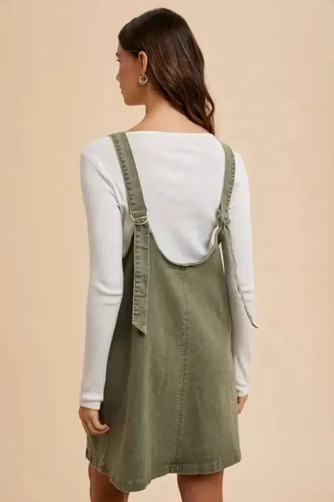 Annie Wear V - Neck Adjustable Strap Denim Overall Dress with Pockets - Update AvenueDenim Dresses & SkirtsTrendsi100100587699189100100587699189a223453c - a2c9 - 49d7 - 8a5f - e26a9f788483 - MaxArmy Green