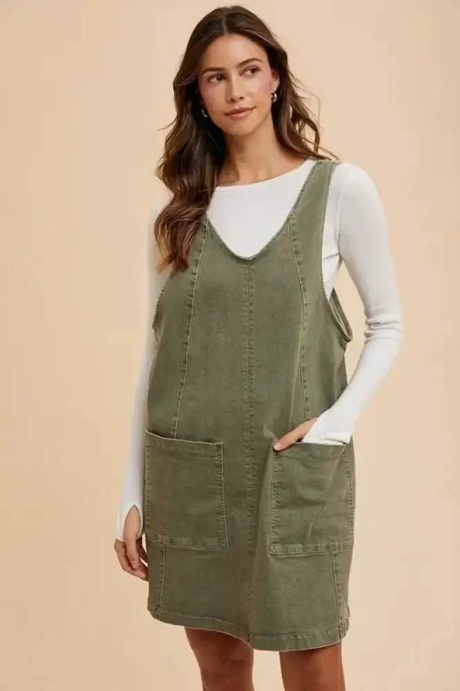 Annie Wear V - Neck Adjustable Strap Denim Overall Dress with Pockets - Update AvenueDenim Dresses & SkirtsTrendsi10010058769918910010058769918950b6c9c4 - 79a7 - 4f26 - 83fb - 92edea0c4ecc - MaxArmy Green
