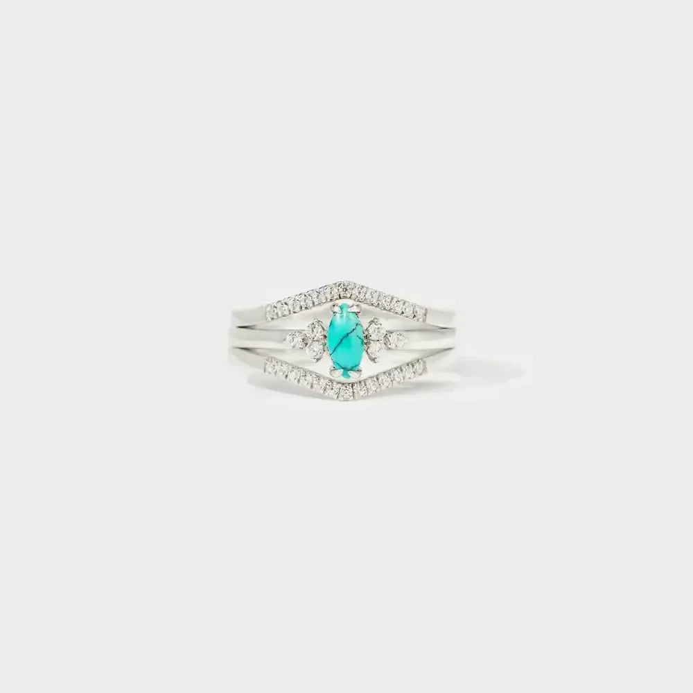 Artificial Turquoise V Shape Inlaid Zircon Ring
