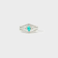 Artificial Turquoise V Shape Inlaid Zircon Ring