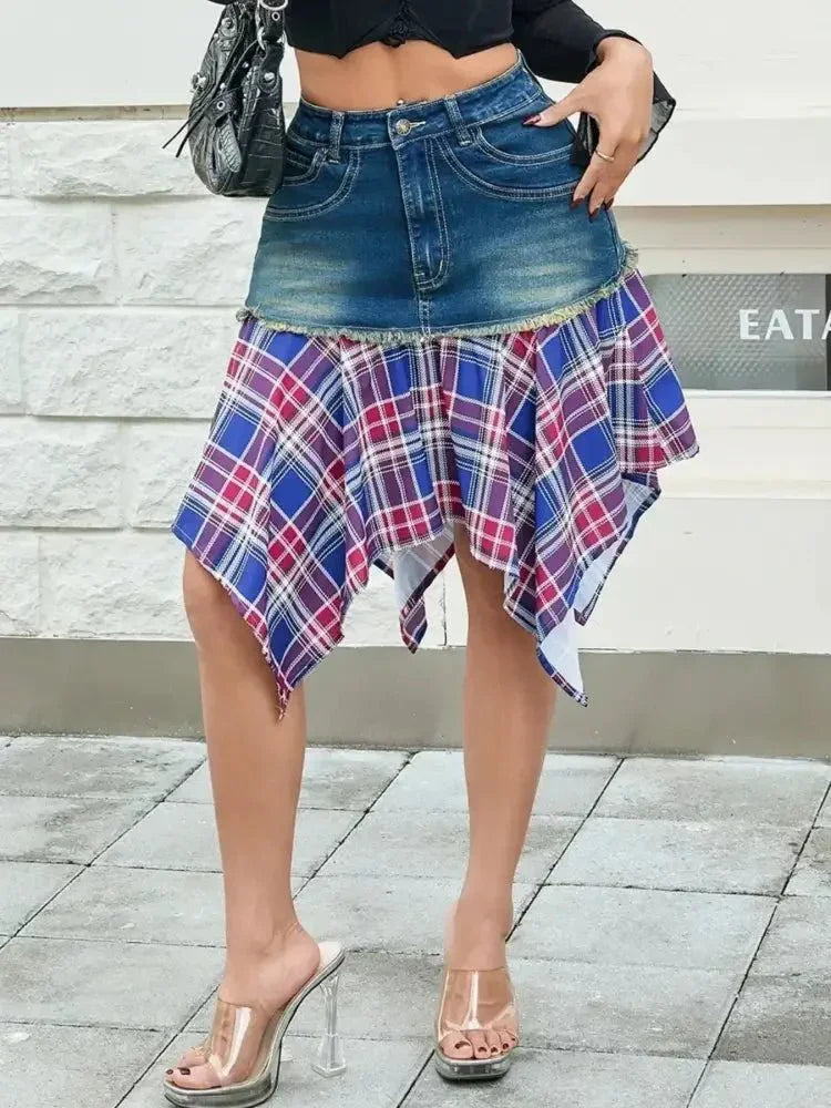 Asymmetric Plaid Hem Denim Skirt - Update AvenueTrendsi100100005843098100100005843098d89c64dd - 458c - 469e - b88c - 472688da10d3 - Max - OriginNavy Blue