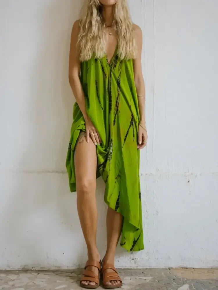Asymmetrical Hem Printed Halter Neck Dress