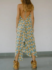 Asymmetrical Hem Printed Halter Neck Dress