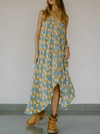 Asymmetrical Hem Printed Halter Neck Dress