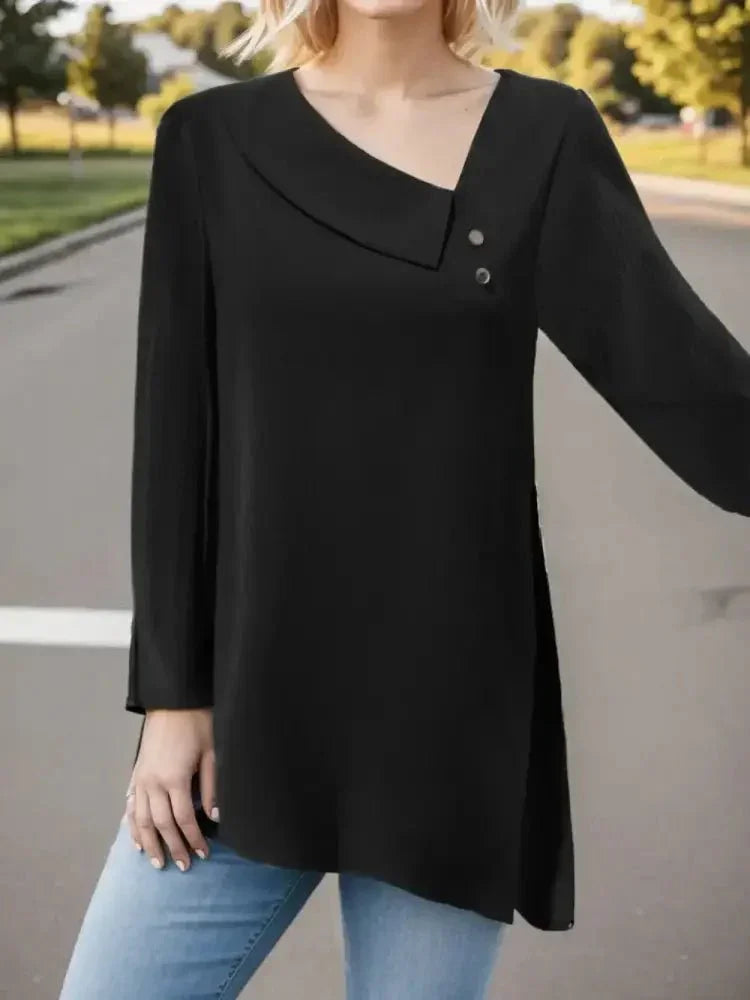 Asymmetrical Neck Long Sleeve Blouse - Update AvenueTrendsi10010197104489710010197104489775b60d8f5da04f4e8b454c36153ba706 - MaxBlack