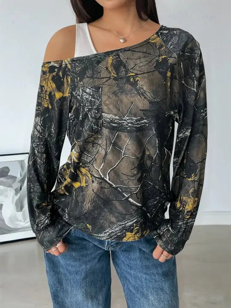 Asymmetrical Neck Printed Long Sleeve Top - Update AvenueT-ShirtsTrendsi100100963470531100100963470531af9b10fa54ee47a6ae7fe27221e623af - Max - OriginArmy Green
