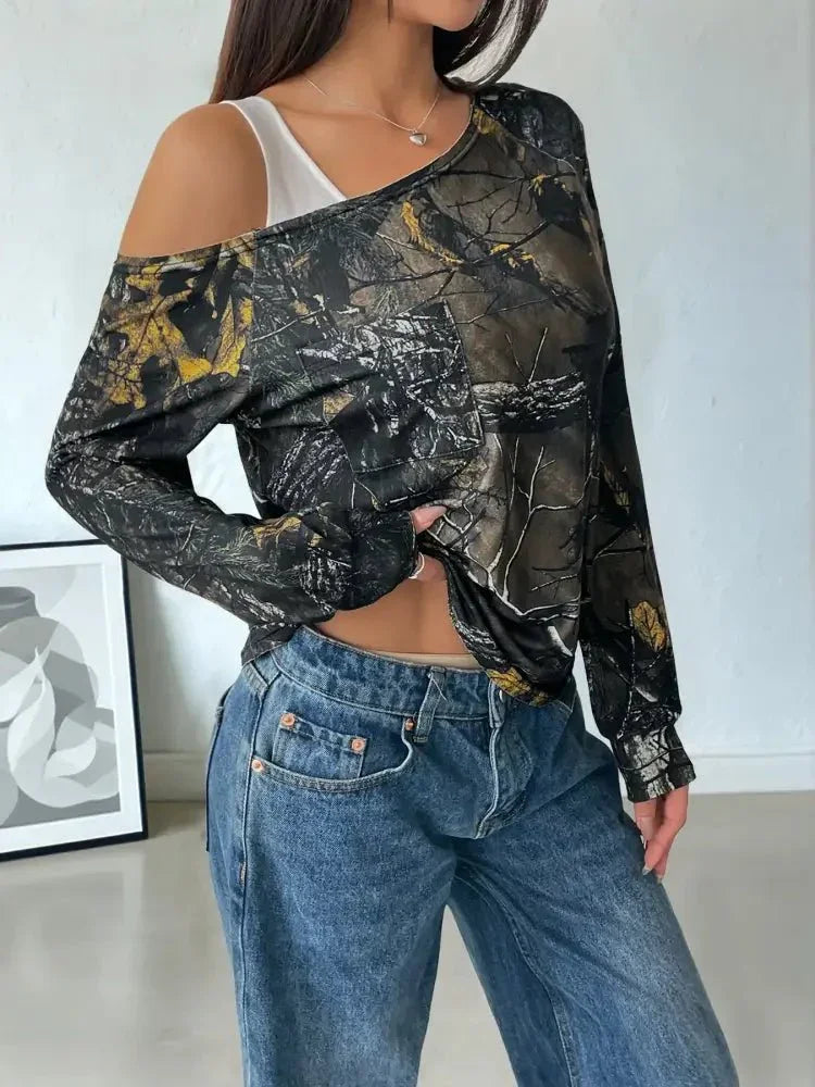 Asymmetrical Neck Printed Long Sleeve Top - Update AvenueT-ShirtsTrendsi1001009634705311001009634705312c425559a69b43578f42acf8a62cf399 - Max - OriginArmy Green