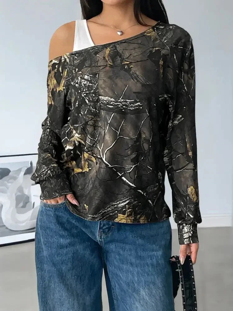 Asymmetrical Neck Printed Long Sleeve Top - Update AvenueT-ShirtsTrendsi1001009634705311001009634705319e77118fcead4c34a5b61ef6593ecc8c - Max - OriginArmy Green