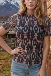 Aztec Print Mock Neck Short Sleeve Mesh T Shirt - Update AvenueBoho VibesTrendsi100100981434304100100981434304d56f1f07 - b519 - 4579 - 9eda - 2ab11c14b6a3 - Max - OriginCoffee Brown